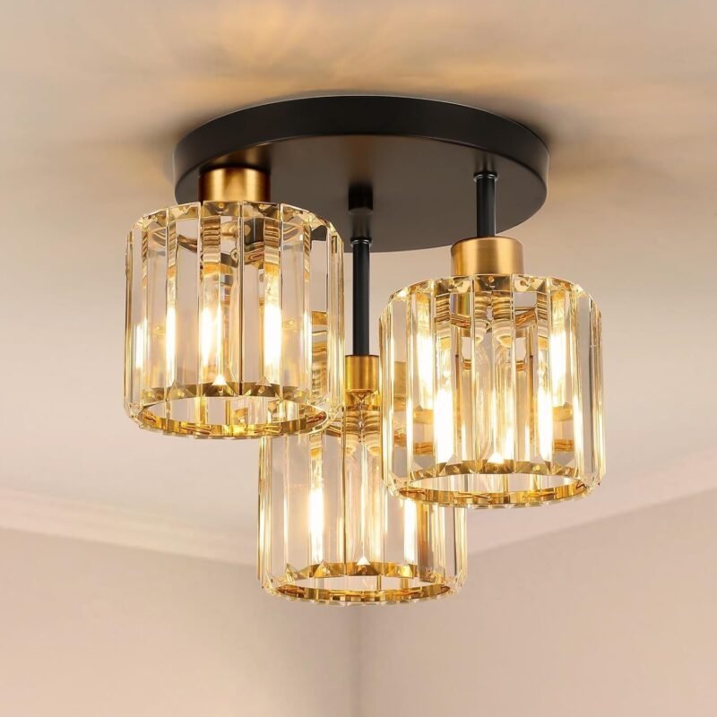 The Industrial Sparkle | 3-Light Crystal Ceiling Fixture